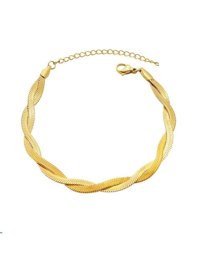 NIBEMINENT European And American Hot Short Necklace Double-layer Braided Blade Chain Stainless Steel Vacuum Plating 