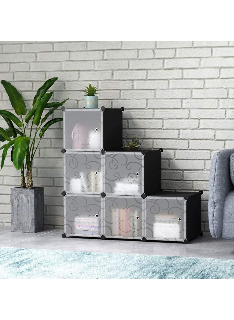 DubaiGallery 6 -Cube Plastic Shoe Storage Organizer Units, Stackable Shoe Organizing Rack, Closed Shoe Organizer Boxes Bins with Doors, Space Saving Shoe Storage Cabinet for Heels, Boots, Slippers  - Image 2