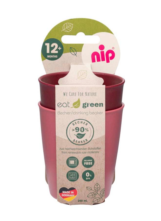 nip - Drinking Beaker, Stackable, Extra-Light And Ergonomic, Break-Proof, Microwave And Dishwasher Friendly, Bio-Based Plastic, Red 2 Pcs - Image 1