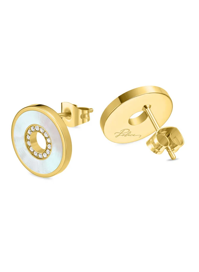 POLICE Saturn Gold-Plated Earrings for Women Mother-of-Pearl Inlays with Crystals