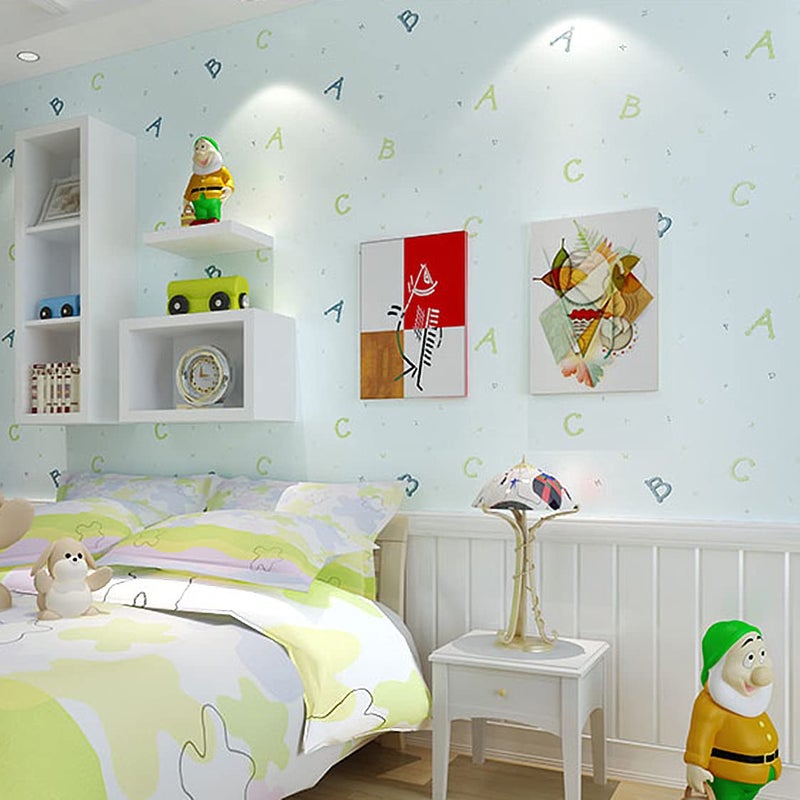 wolpin ملصق حائط وولبين ورق جدران للأطفال (60 × 300 سم) تصميم حروف للأطفال، أزرق - Image 4