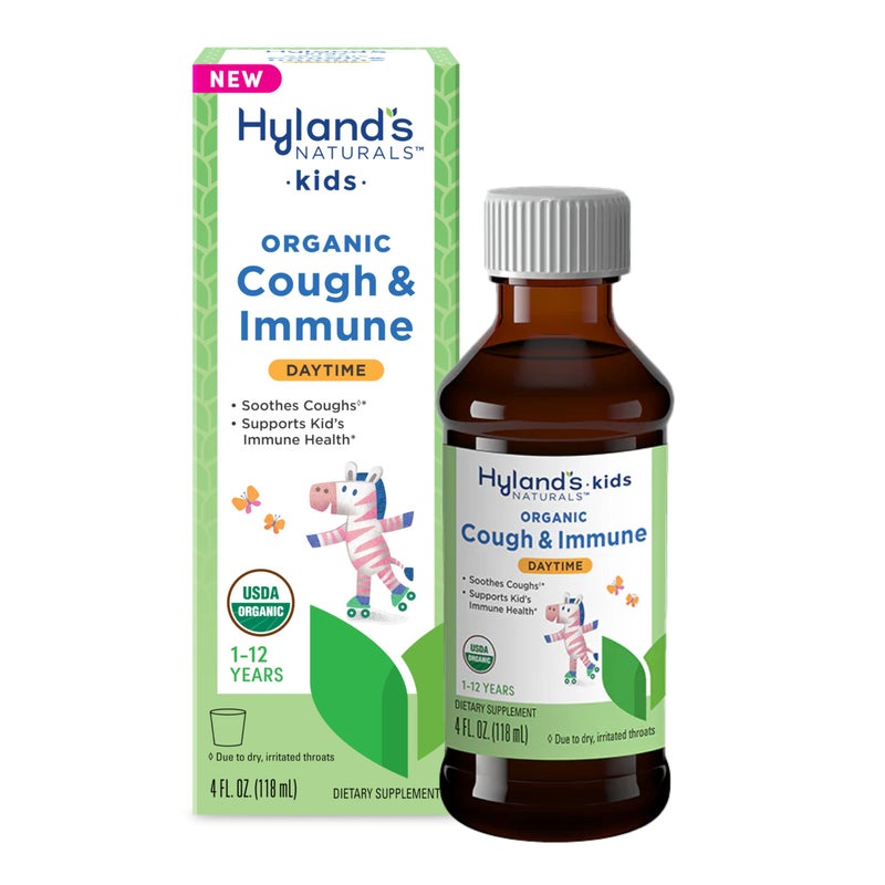 Hylands Kids Daytime Organic Cough Syrup and Immune Support with Agave Elderberry and Pomegranate Soothes Cough and Supports Immunity 4 Fl Oz