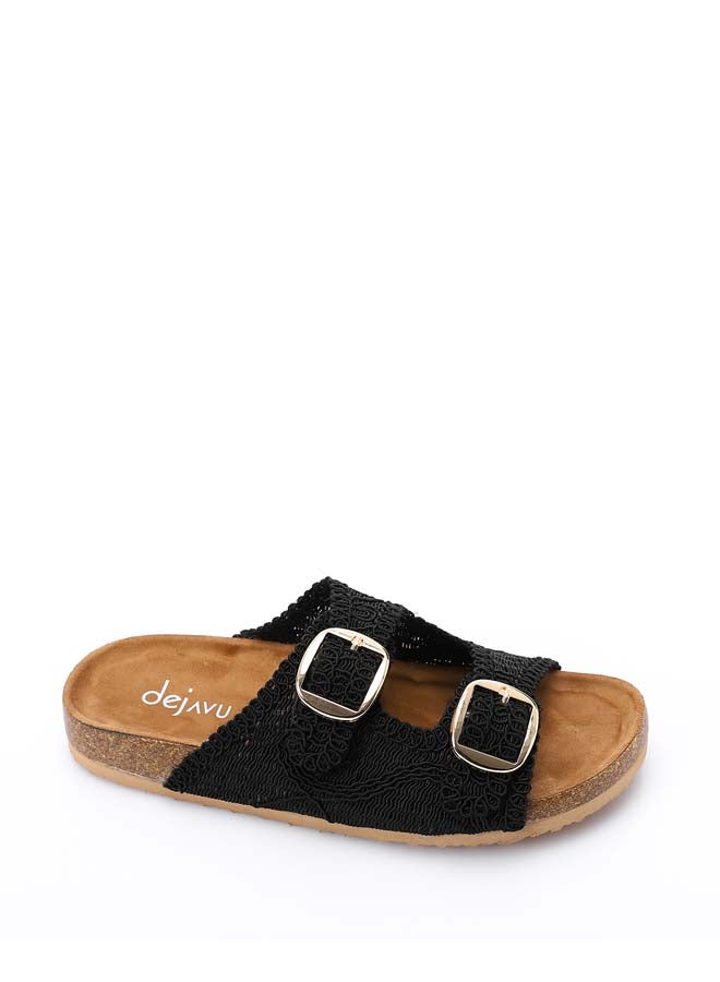 DejaVu Lace Breeze Buckle Slipper - Black  - Image 5