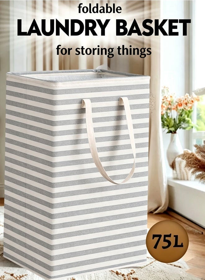 Large Laundry Basket 75L Foldable Storage Basket Collapsible Clothes Washing Laundry Hamper with Easy Carry Handle Freestanding Large Laundry Basket Collapsible Laundry Bag for Clothes, Blankets, Towels - Image 1