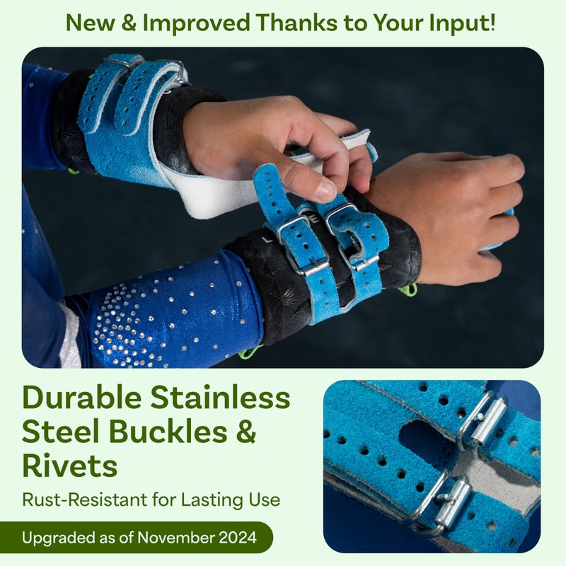 LEVIERO Gymnastics Grips Set Narrow Squeeze, Grips for Gymnastics Girls, Dowel Grips with Soft Leather, Double Buckle Wrist Closure, and Adjustable Finger Holes, for All Ages - (Aqua, 0) - Image 4