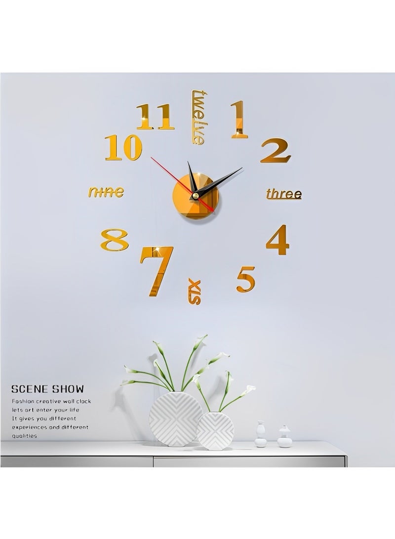 REOCLE Frameless DIY Wall Clock 3D Mirror Wall Clock Large Mute Wall Stickers for Living Room Bedroom Home Decorations - Image 2