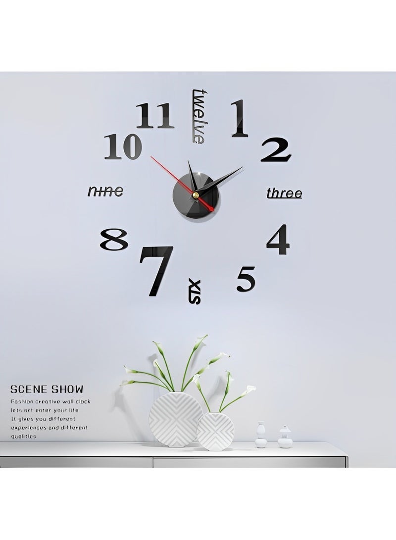 REOCLE Frameless DIY Wall Clock 3D Mirror Wall Clock Large Mute Wall Stickers for Living Room Bedroom Home Decorations - Image 3