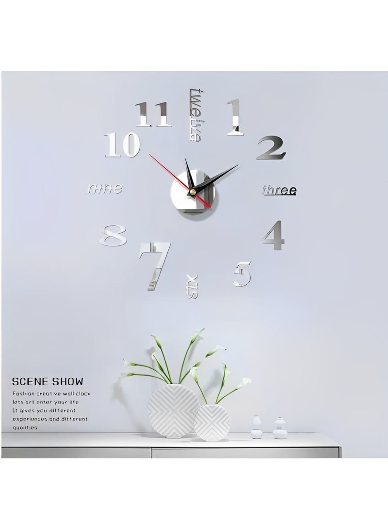 REOCLE Frameless DIY Wall Clock 3D Mirror Wall Clock Large Mute Wall Stickers for Living Room Bedroom Home Decorations - Image 5