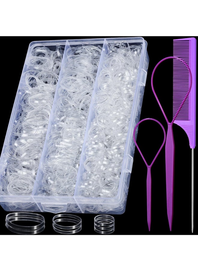 YGDZ Clear Elastics Hair Ties 2000 PCS Transparent Rubber Bands for Hair Hair Accessories for Girls Women Kids Toddlers 3 Sizes Includes 2 Hair Tools and 1 Rat Tail Comb - Image 2