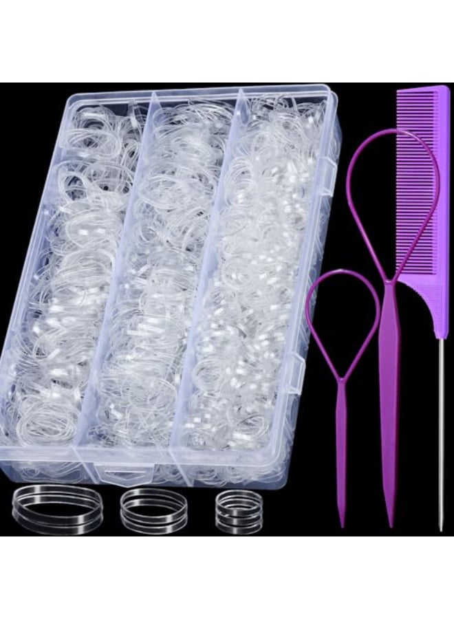 YGDZ Clear Elastics Hair Ties 2000 PCS Transparent Rubber Bands for Hair Hair Accessories for Girls Women Kids Toddlers 3 Sizes Includes 2 Hair Tools and 1 Rat Tail Comb - Image 1
