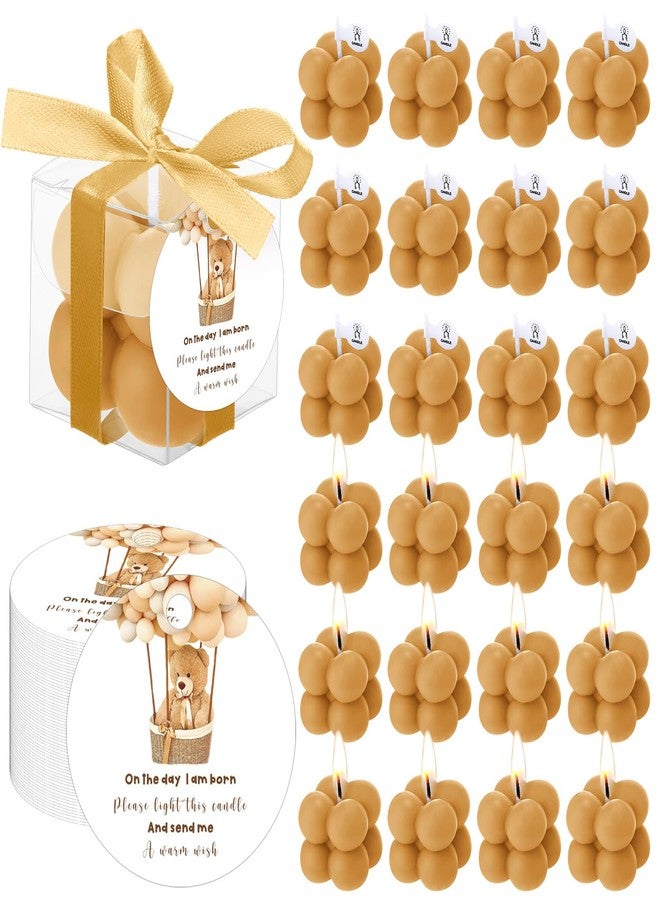 MTLEE 24 Sets Bear Baby Shower Favors Small Bubble Candle Baby Shower Favors for Guests Tea Candles Bulk with Stylish Ribbons Cards Gifts Party Decoration(Champagne,Bear) - Image 1