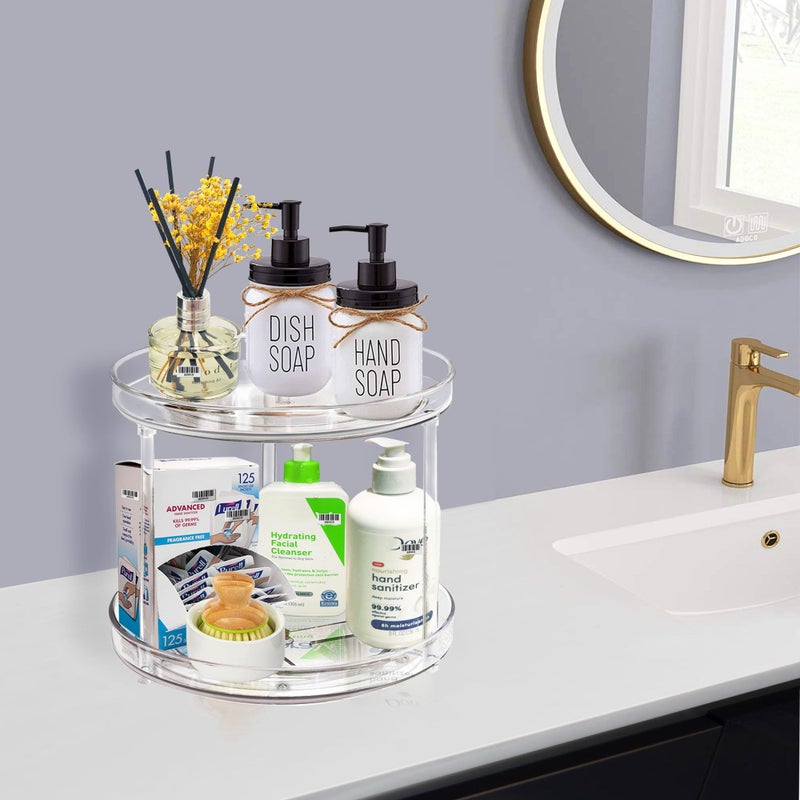 Adoco 2 Tier Lazy Susan Bathroom Organizer, 9.25Inch Clear 360 Rotating Makeup Organizer for Vanity, Skincare Organizers Perfume Organizer, Spice Rack Organizer for Cabinet- Home Organization and Storage - Image 4