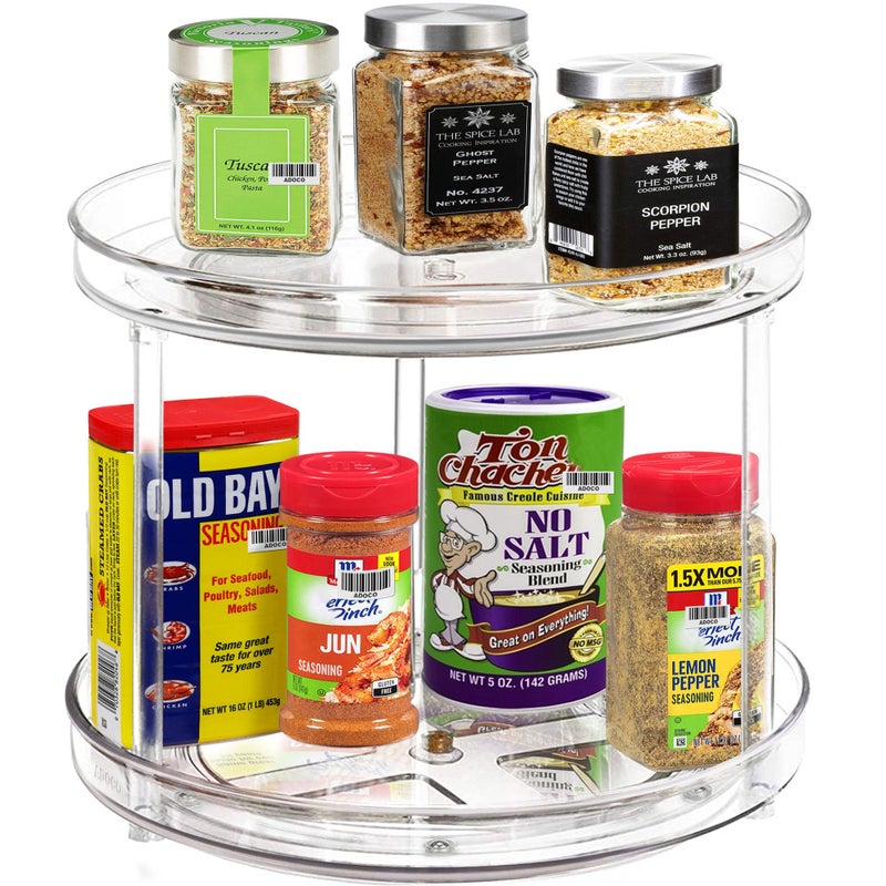 Adoco 2 Tier Lazy Susan Bathroom Organizer, 9.25Inch Clear 360 Rotating Makeup Organizer for Vanity, Skincare Organizers Perfume Organizer, Spice Rack Organizer for Cabinet- Home Organization and Storage - Image 2
