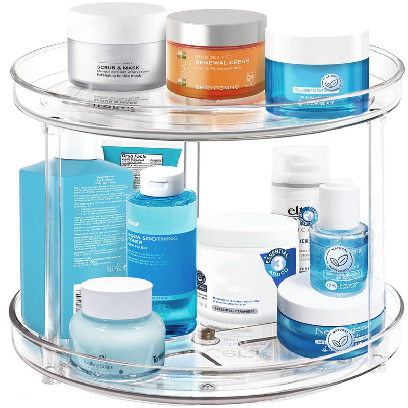 Adoco 2 Tier Lazy Susan Bathroom Organizer, 9.25Inch Clear 360 Rotating Makeup Organizer for Vanity, Skincare Organizers Perfume Organizer, Spice Rack Organizer for Cabinet- Home Organization and Storage - Image 1