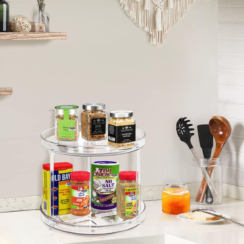 Adoco 2 Tier Lazy Susan Bathroom Organizer, 9.25Inch Clear 360 Rotating Makeup Organizer for Vanity, Skincare Organizers Perfume Organizer, Spice Rack Organizer for Cabinet- Home Organization and Storage - Image 3