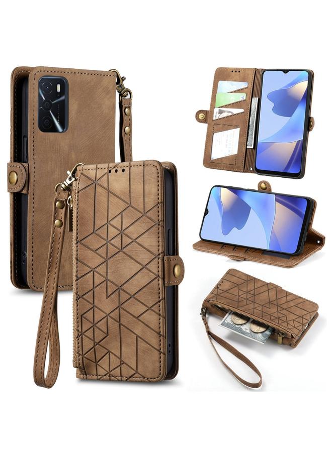 إيروريكس جراب هاتف OPPO A16 بتصميم هندسي مع سحاب ومشبك جانبي من الجلد - Image 1