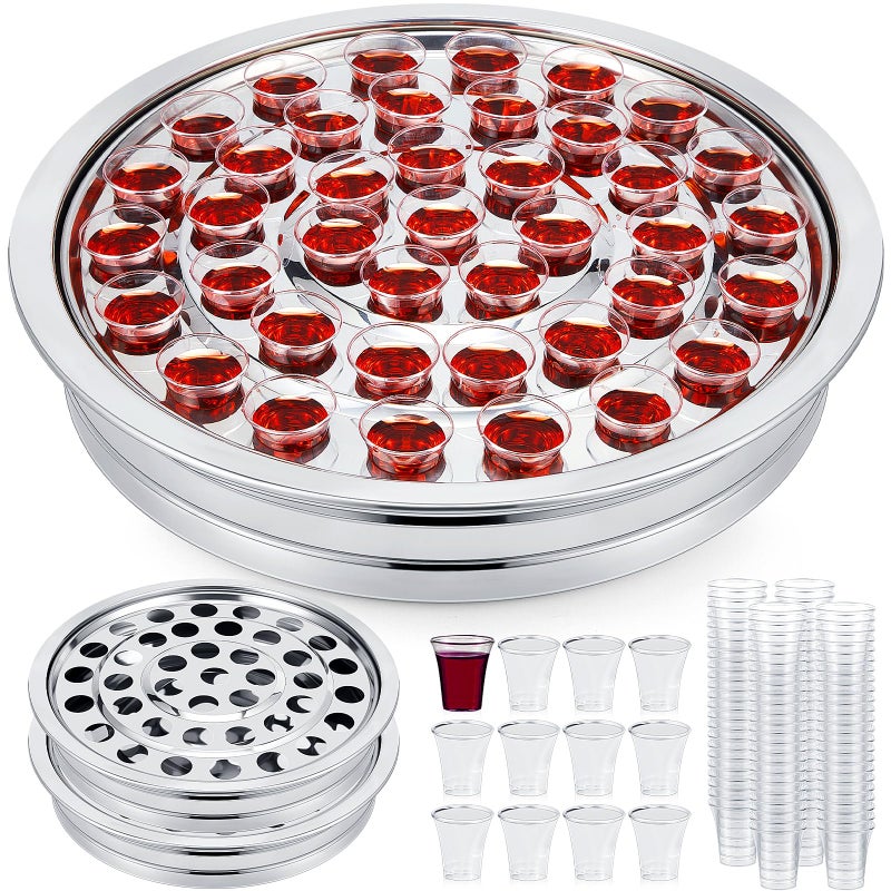 Zhehao مجموعة زهاو من 2 صينية قداس للكنائس مع أكواب قابلة للتخلص فضي