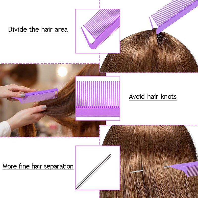 TsMADDTs 3Pack Hair Loop Tool Set with 2PCS French Braid Tool Loop 1PCS Rat Tail Comb Metal Pin Tail Braiding Comb for Hair Styling, Purple - Image 4