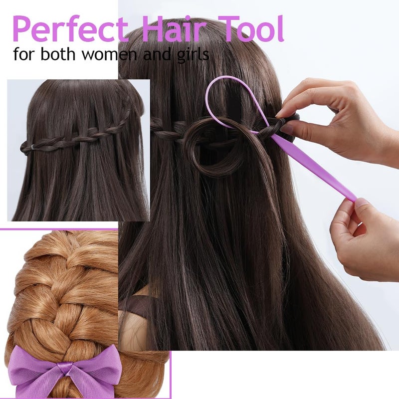 TsMADDTs 3Pack Hair Loop Tool Set with 2PCS French Braid Tool Loop 1PCS Rat Tail Comb Metal Pin Tail Braiding Comb for Hair Styling, Purple - Image 5