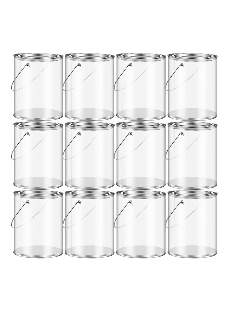XiuWoo 12 Pcs Clear Plastic Paint Cans, Mini Empty Bucket with Lids Small Containers for Art Crafts Candy DIY Projects Party Favor Decor, 3 Inches (Silver) - Image 1