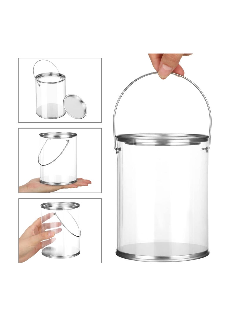 XiuWoo 12 Pcs Clear Plastic Paint Cans, Mini Empty Bucket with Lids Small Containers for Art Crafts Candy DIY Projects Party Favor Decor, 3 Inches (Silver) - Image 4