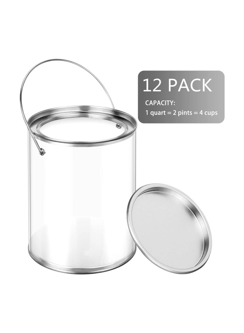 XiuWoo 12 Pcs Clear Plastic Paint Cans, Mini Empty Bucket with Lids Small Containers for Art Crafts Candy DIY Projects Party Favor Decor, 3 Inches (Silver) - Image 2