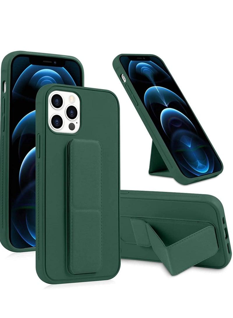 ELTRAZONE غطاء خلفي قابل للطي من السيليكون مع حزام مغناطيسي للإصبع وقبضة يد لهاتف iPhone 14 Pro Max باللون الأخضر - Image 1