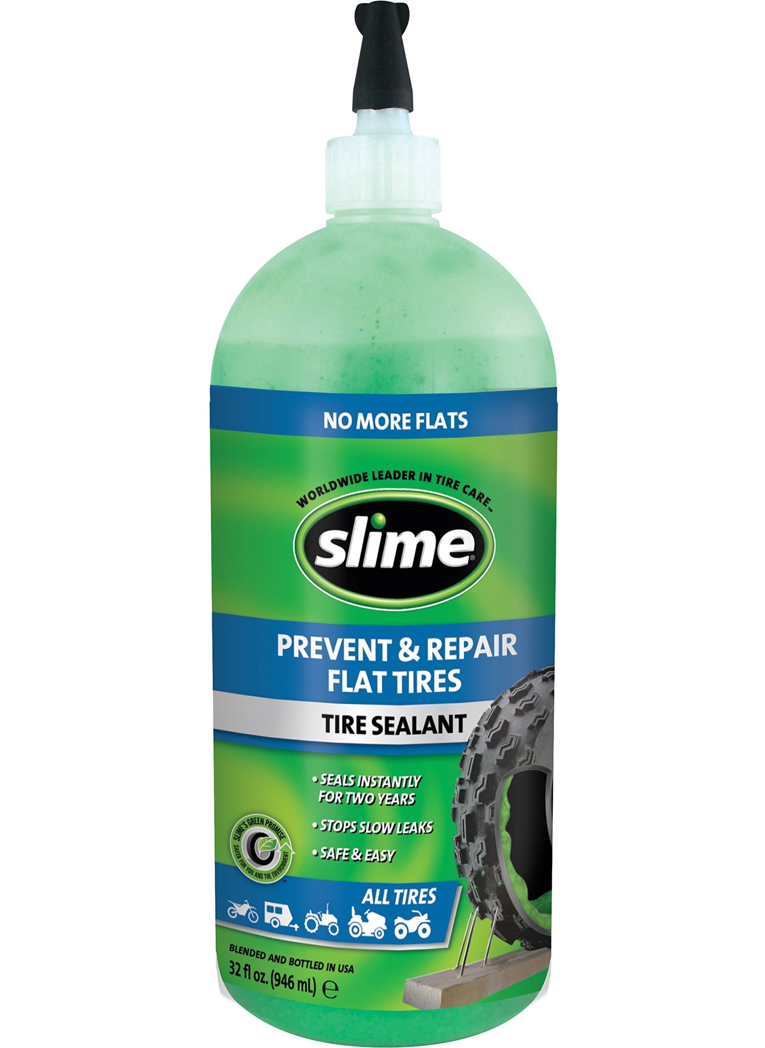 Slime Slime 10009 Flat Tire Puncture Repair Sealant, Prevent and Repair, All Off-Highway Tubeless Tires, Non-Toxic, eco-Friendly, 32 oz Bottle  - Image 1