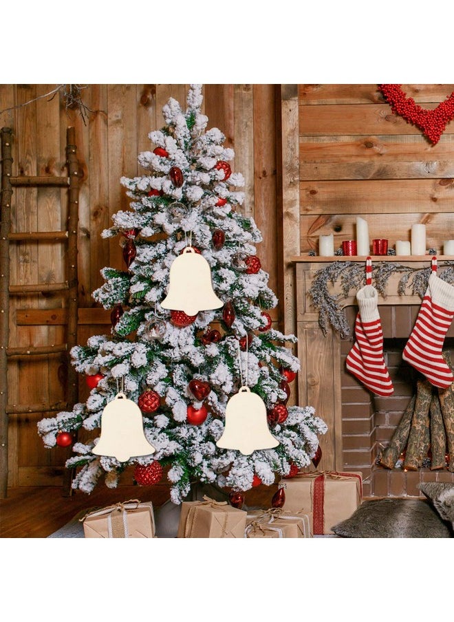 HEALLILY Unfinished Christmas Wooden Ornaments Bell Shape Wood Cutouts Silices Hanging Embellishments Crafts For Holiday Hanging Decoration 10Pcs  - Image 4