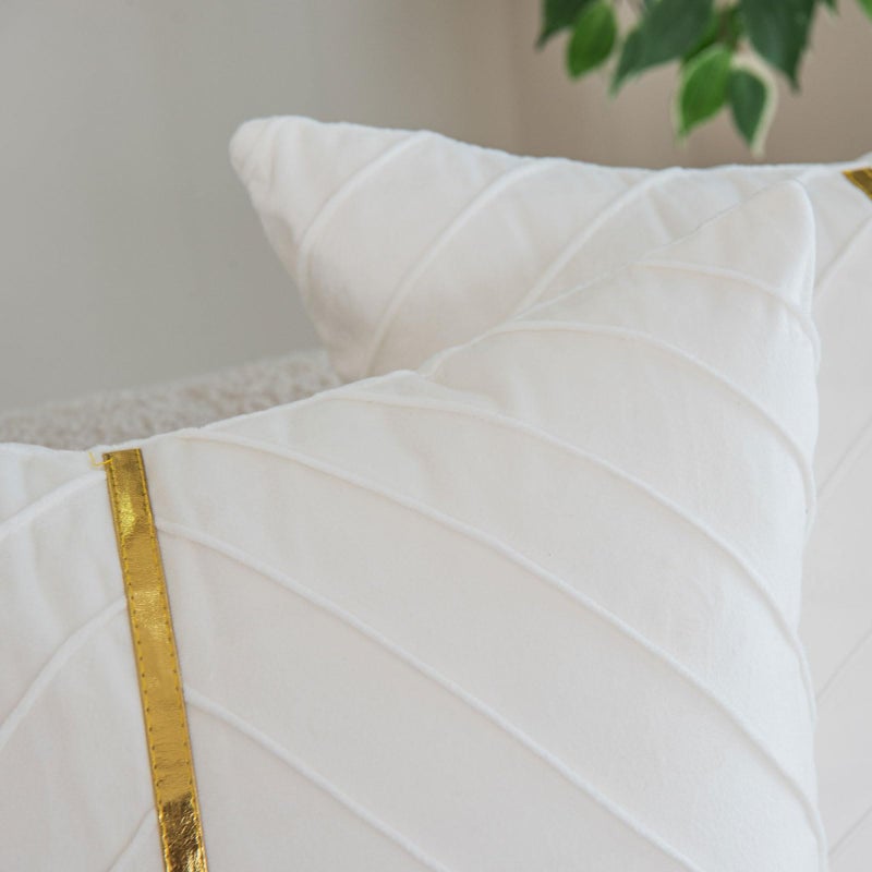 WACOMECO Velvet Throw Pillow Covers  Pack of 2 Soft Gold Decorative Cushion Covers for Couch Sofa Living Room Home Decoration  White  18x18 inch - Image 5
