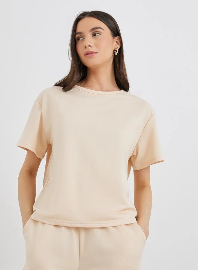 تايك تو Take Two Solid Casual T-Shirt and Pants Co-Ords
