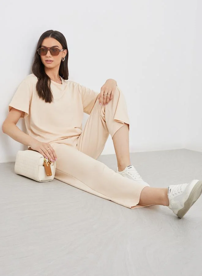 تايك تو Take Two Solid Casual T-Shirt and Pants Co-Ords