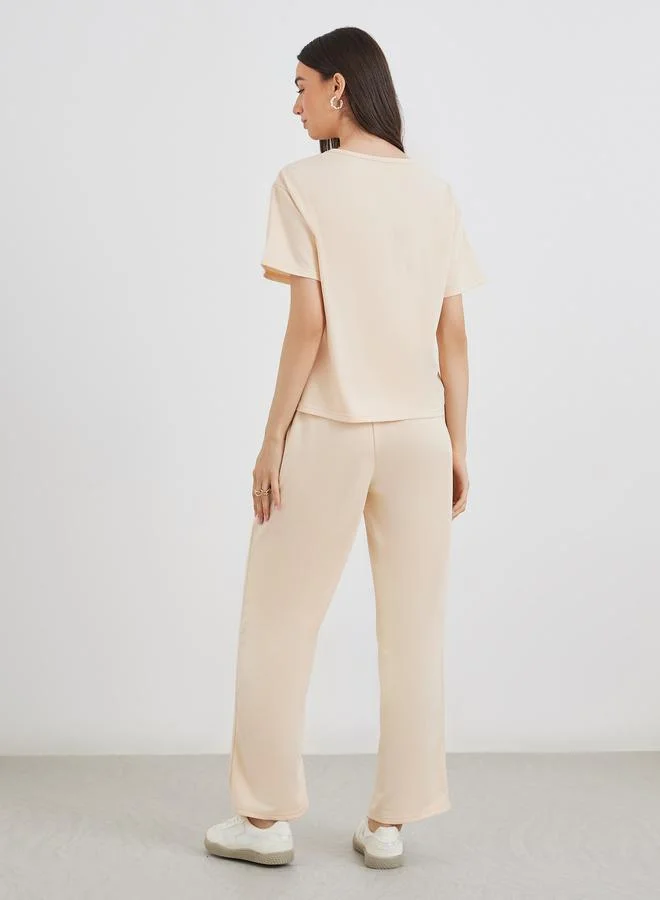 تايك تو Take Two Solid Casual T-Shirt and Pants Co-Ords