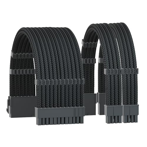 Formulamod Power Supply PSU Cable Extension Kit,18AWG Sleeved 1x 24pin ATX/2x 8(4+4) pin EPS Cable Extension PC,11.8inch with Cable Combs(Black,BKP) - Image 1