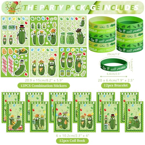LSJDEER 122PCS Pickles Party Favors Set 50 Stickers 12 Assemble Stickers 12 Button Badges 12 Mini Notepads 12 Slap Bracelets 12 Rubber Bracelets 12 Goodie Bags for Pickle Birthday Supplies - Image 5