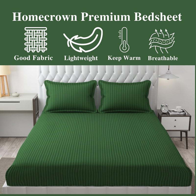 HOMECROWN Microfiber Soft Cotton King Size Double Bedsheet Set with 2 Pillow Covers Elegant Satin Striped Design 90x100 inches Ideal for Home Hotels and Guest Rooms Green Color - Image 4