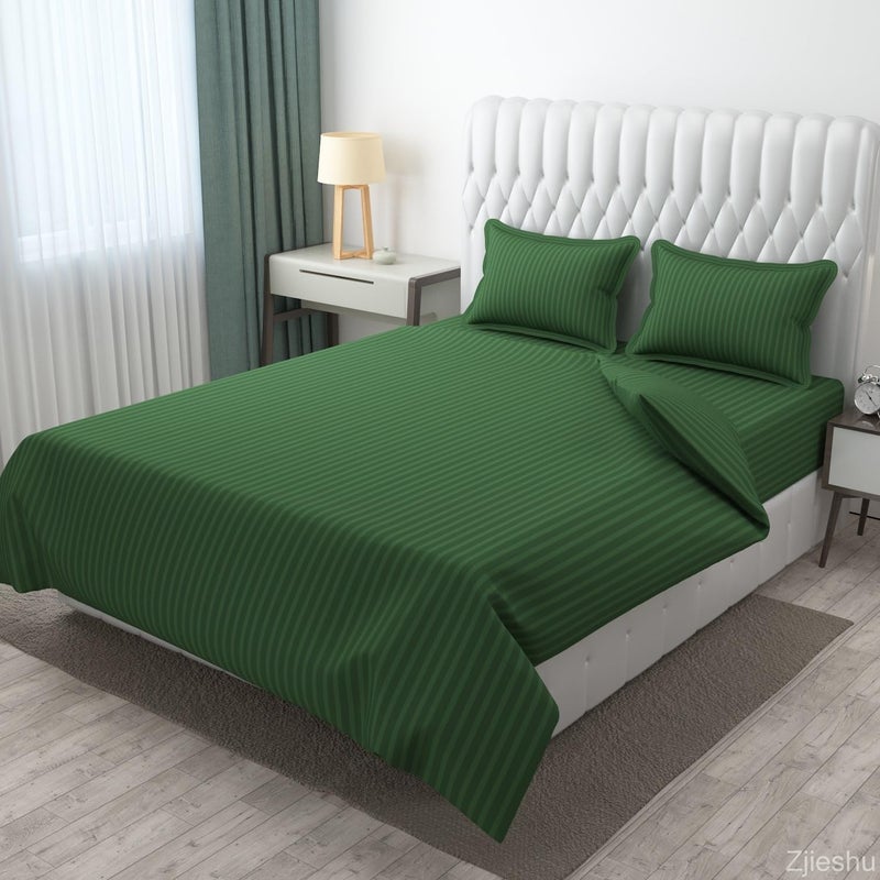HOMECROWN Microfiber Soft Cotton King Size Double Bedsheet Set with 2 Pillow Covers Elegant Satin Striped Design 90x100 inches Ideal for Home Hotels and Guest Rooms Green Color - Image 2