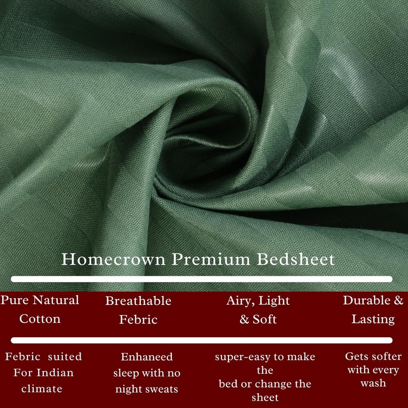 HOMECROWN Microfiber Soft Cotton King Size Double Bedsheet Set with 2 Pillow Covers Elegant Satin Striped Design 90x100 inches Ideal for Home Hotels and Guest Rooms Green Color - Image 3