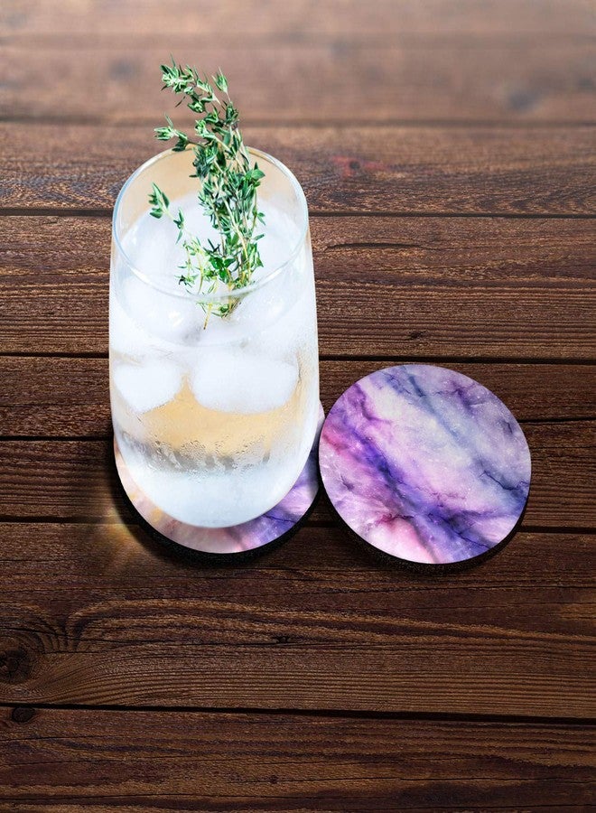 CARIBOU Coasters قواعد أكواب كاريبو، قواعد أكواب دائرية ماصة مصنوعة من قماش اللباد والنيوبرين بتصميم رخامي بنفسجي فوشيا، طقم من قطعتين - Image 3