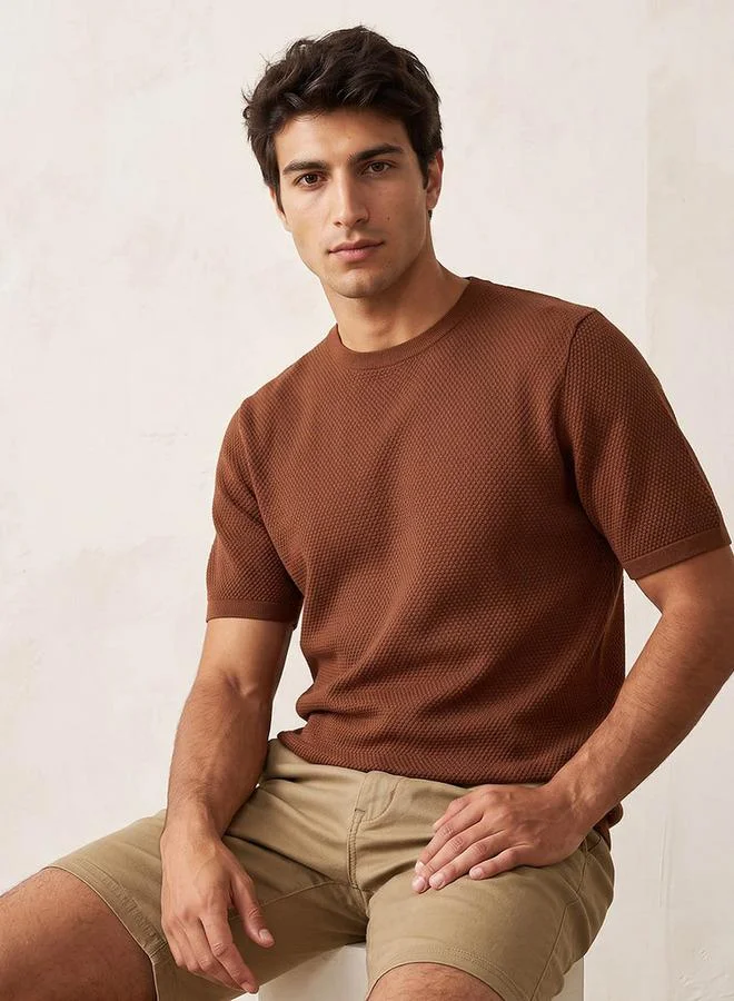 Iconic Iconic Crew Neck Popcorn Textured T-shirt