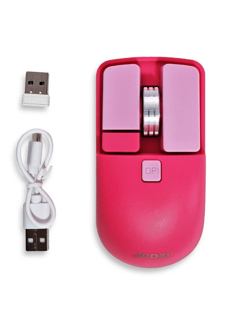 Wireless 5D Optical Ergonomic Mouse , WD144 Dual Mode Connection 2.4GHz , 1600 DPI 400 mAH , Stable Operation , Cute and Comfortable Design , Colourfull and Varied , Plug and Play - Pink