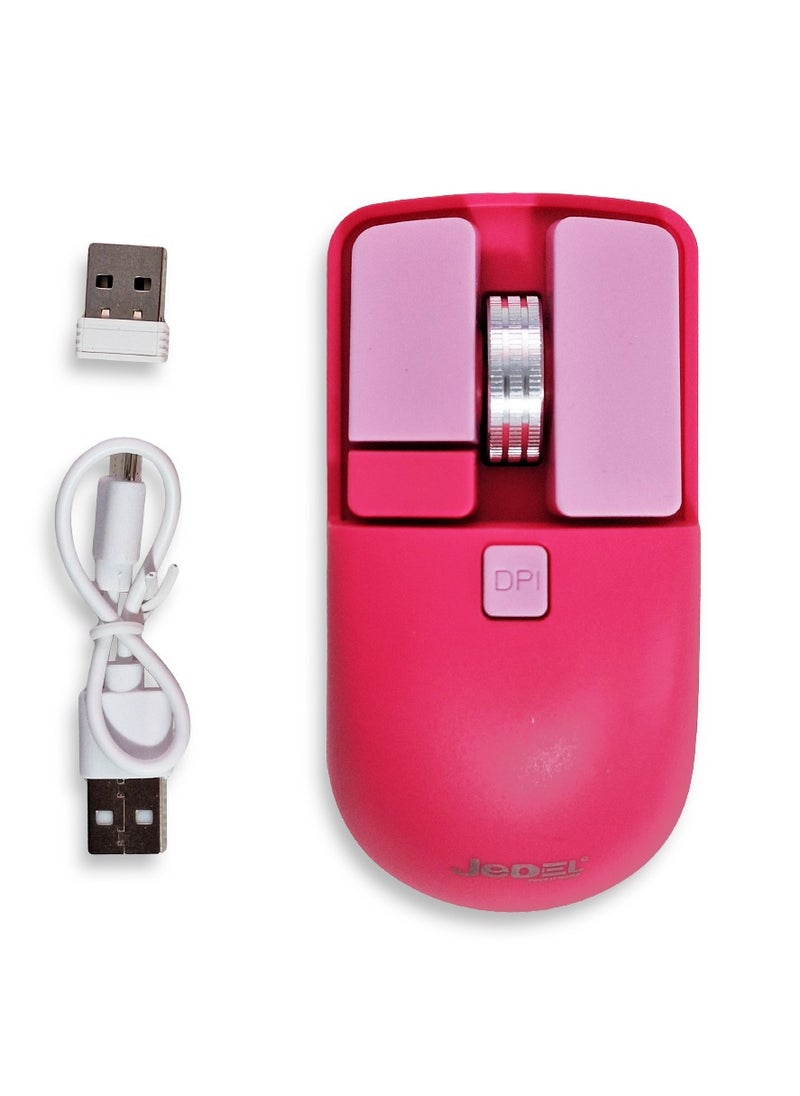 JeDEL Wireless 5D Optical Ergonomic Mouse , WD144 Dual Mode Connection 2.4GHz , 1600 DPI 400 mAH , Stable Operation , Cute and Comfortable Design , Colourfull and Varied , Plug and Play - Pink  - Image 1