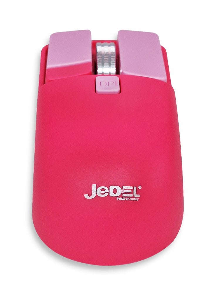 JeDEL Wireless 5D Optical Ergonomic Mouse , WD144 Dual Mode Connection 2.4GHz , 1600 DPI 400 mAH , Stable Operation , Cute and Comfortable Design , Colourfull and Varied , Plug and Play - Pink  - Image 2