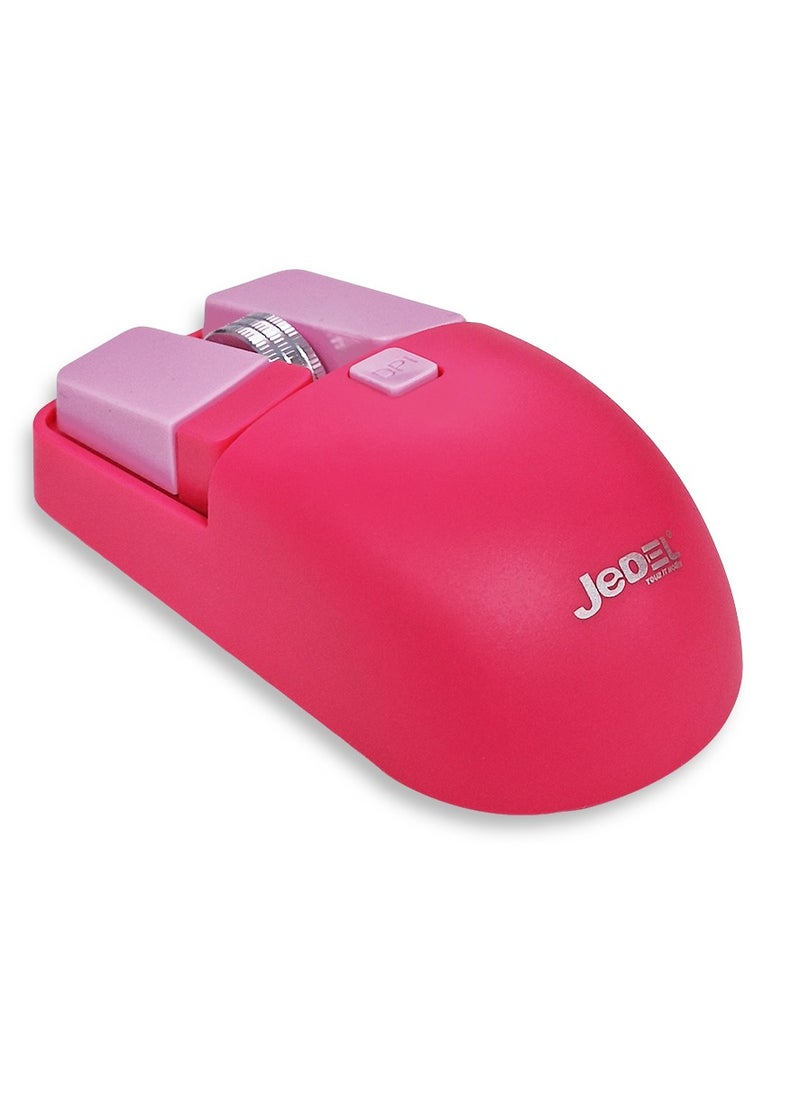 JeDEL Wireless 5D Optical Ergonomic Mouse , WD144 Dual Mode Connection 2.4GHz , 1600 DPI 400 mAH , Stable Operation , Cute and Comfortable Design , Colourfull and Varied , Plug and Play - Pink  - Image 4