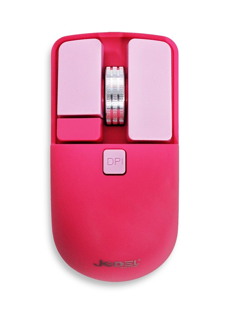 Wireless 5D Optical Ergonomic Mouse , WD144 Dual Mode Connection 2.4GHz , 1600 DPI 400 mAH , Stable Operation , Cute and Comfortable Design , Colourfull and Varied , Plug and Play - Pink