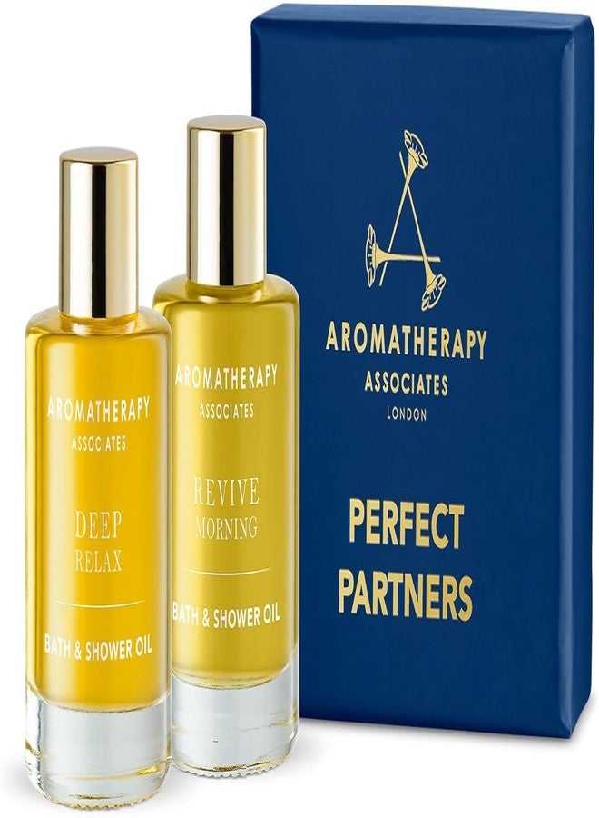 Aromatherapy Associates Perfect Partners Gift Set. 2 Premium Bath and Shower Oils (0.3 fl oz each) in Decorative Gift Box. Includes Deep Relax and Revive Morning Blends - Image 1