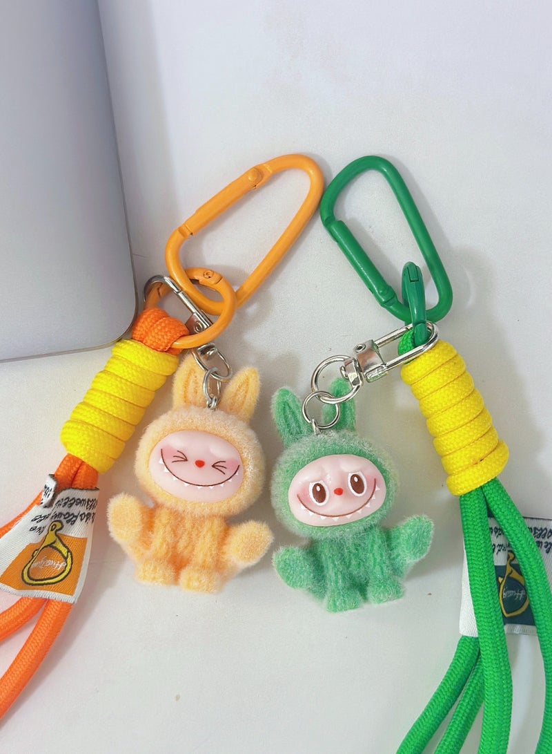 Paraphrase 2-Piece Kawaii Labubu Orange and Green Wrist Keychain, Cute Bag Charm Pair for Besties and Couples, Car Keychain Accessories, Perfect Gifts for Girlfriends - Image 1