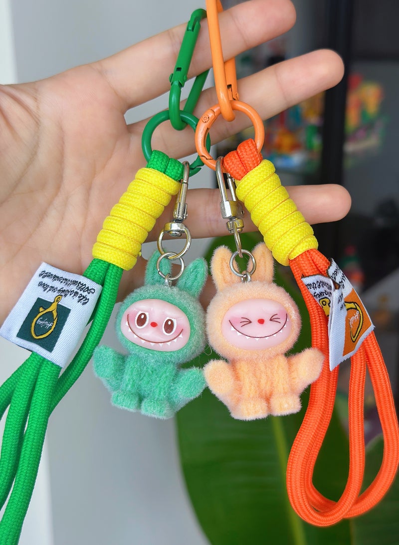 Paraphrase 2-Piece Kawaii Labubu Orange and Green Wrist Keychain, Cute Bag Charm Pair for Besties and Couples, Car Keychain Accessories, Perfect Gifts for Girlfriends - Image 2