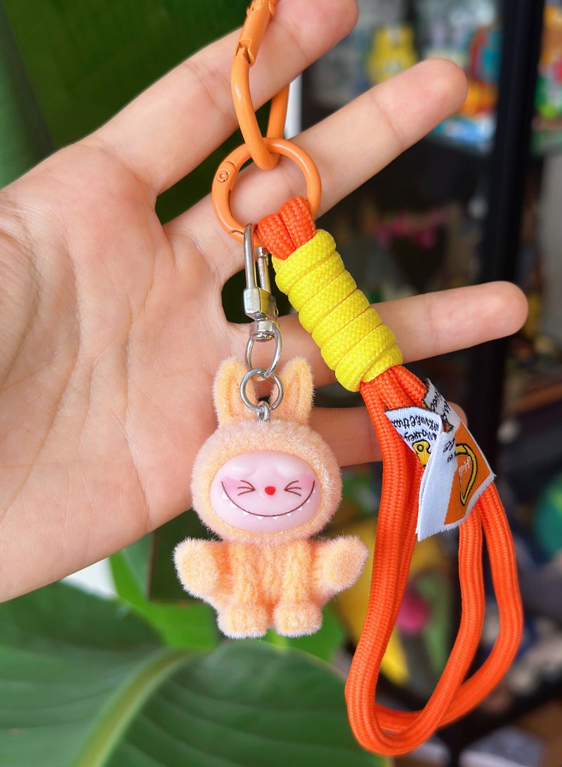 Paraphrase 2-Piece Kawaii Labubu Orange and Green Wrist Keychain, Cute Bag Charm Pair for Besties and Couples, Car Keychain Accessories, Perfect Gifts for Girlfriends - Image 4