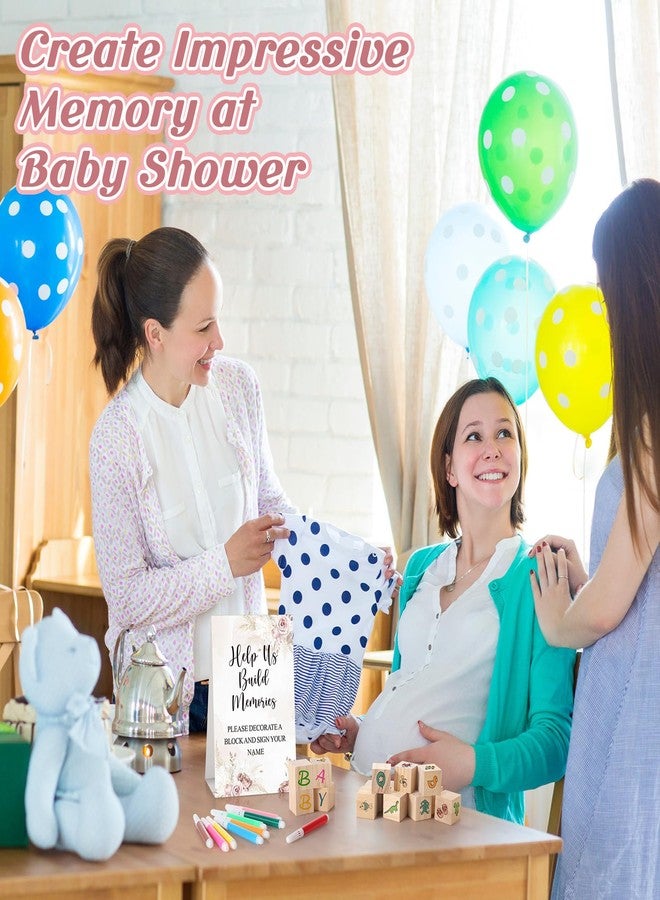 Dinifee 125 Pcs Baby Shower Decorate a Block Game Set Includes Help Us Build Memories Sign 100 DIY Blank Wooden Block 24 Paint Marker Prize for Wedding Baby Shower Game(Floral) - Image 5